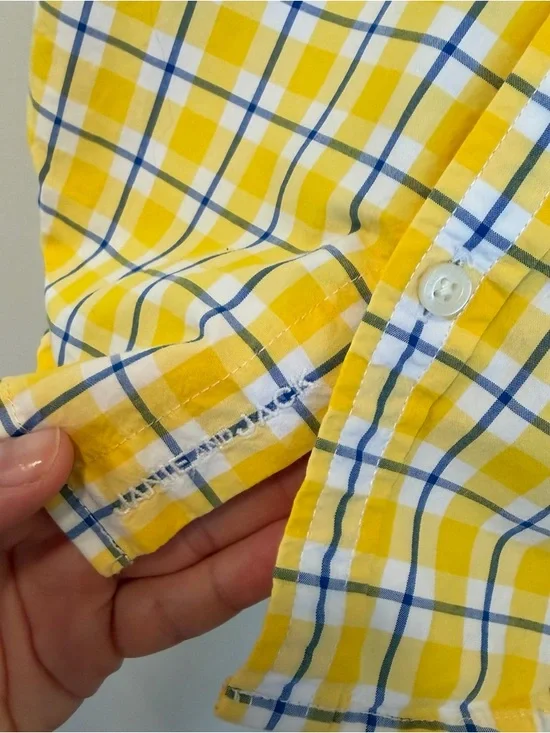 Janie And Jack Boy Small 5 Button Up Shirt Yellow Plaid Roll Sleeve Window Pane - Picture 3 of 8